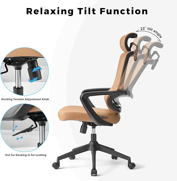 EUREKA ERGONOMIC Leather Desk Chair, High Back Office Chair, Microfiber PU Leather Office Chair with Wheels, Executive Office Chair Comfy for Home & Office, Brown