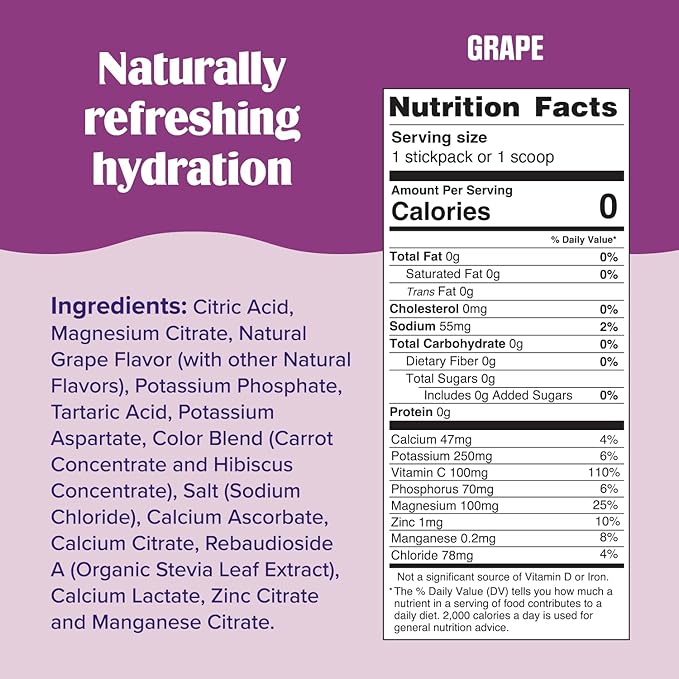 Ultima Replenisher Daily Electrolyte Powder Drink Mix – Sugar Free – Grape, 20 Stickpacks – Hydration Packets with 6 Key Electrolytes and Trace Minerals – Keto Friendly, Vegan, Non-GMO