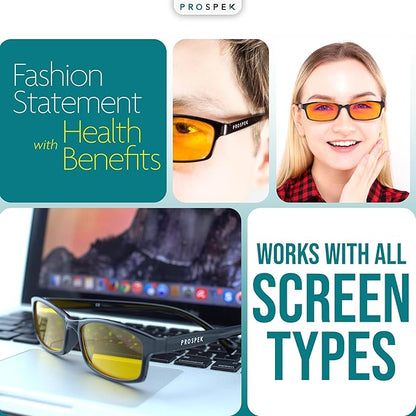 Prospek Blue Light Reading Computer Glasses, ELITE for Women and Men, +2.0 Diopters, Anti Glare Amber Lens, 99% Blue Light Blockers High Optical Quality Lenses