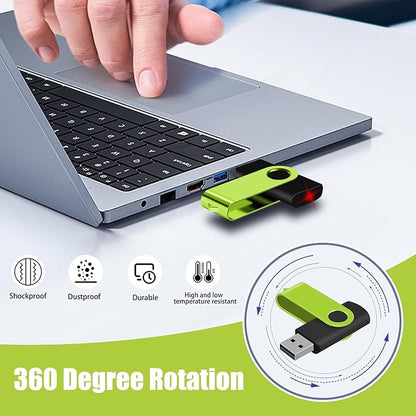EASTBULLUSB Flash Drive Bulk 2GB 20 Pack with Lanyards USB 2.0 Thumb Drive Bulk Memory Stick Swivel Pen Drive for Storage and Backup 2GB 20 Pack, Green