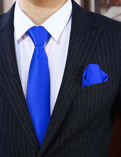 PenSee Men's Tie Set Solid Pure Color 3.15" (8CM) Classic Formal Plain Necktie and Pocket Square Set For Men