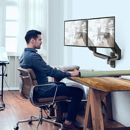 HUANUO Dual Monitor Wall Mount for 17-32 Inch Computer Screen Mount (4.4-17.6lbs Per Arm) - VESA 75x75/100x100 Height Adjustable Stand for Dual Monitors - Home Office Desk Setup