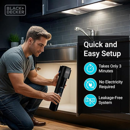 BLACK+DECKER Undersink Water Filter 15’’ | 2 Years | Reduces CHLORAMINE, Chlorine,Lead, PFAS, Bad Taste, Odor | Under Counter Water Filter Direct Connect to Kitchen Faucet | NSF/ANSI 42 Certified