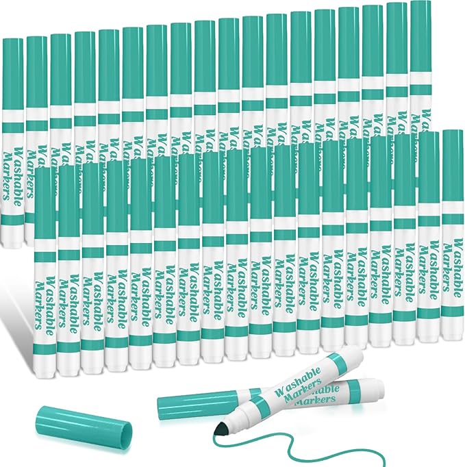 Janlaugh 36 Pcs Cyan Washable Markers Bulk Coloring Broad Line Markers for Kids Cyan Conical Tip drawing pen for School Supplies, travel Art baby shower gender reveal party Supplies, Ages 6+