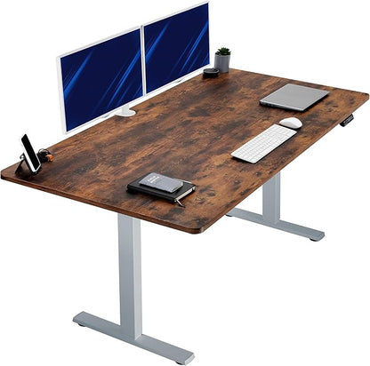 VIVO Electric 71 x 36 in Rustic Standing Desk, Memory Height Adjustment, 1B Series, Vintage Brown Top Gray Frame, DESK-KIT-1G7N-36