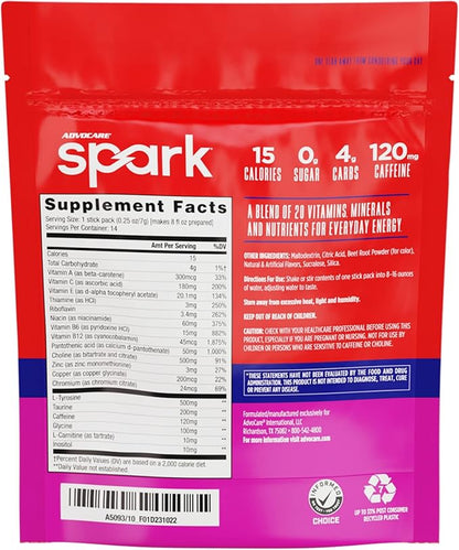 AdvoCare Spark - Energy Drink Mix - Vitamin & Amino Acid Supplement - Supports Energy & Focus* - Portable Immune Support* - Sugar-Free - Fruit Punch, 14 Stick Packs (3.5 oz)