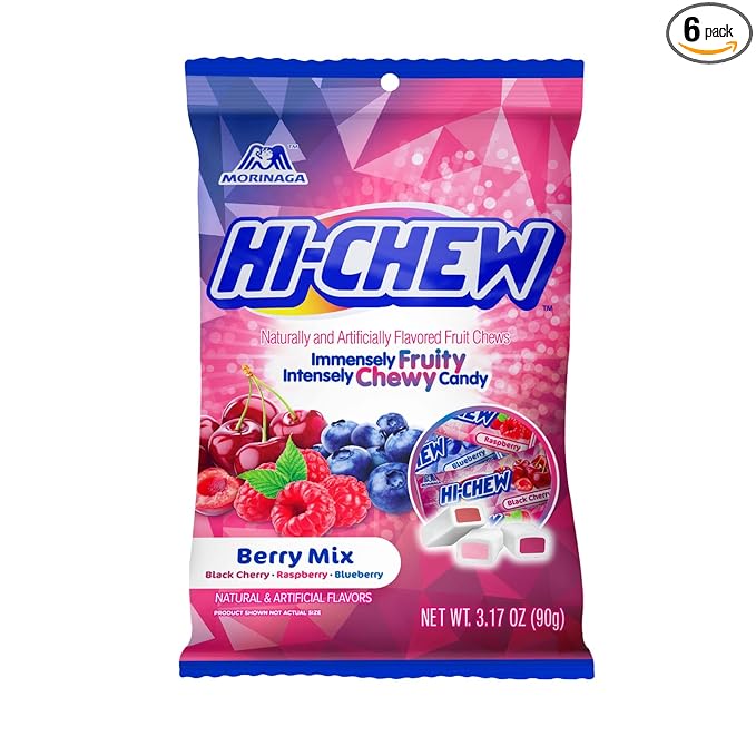 HI-CHEW Berry Mix, Pack of 6 Bags, 3.17oz each - Blackberry Cherry Raspberry, Unique Fun Soft & Chewy Candy - Immensely Juicy Fruity Candy Flavors, Individually Wrapped for Sharing
