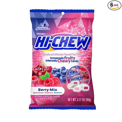 HI-CHEW Berry Mix, Pack of 6 Bags, 3.17oz each - Blackberry Cherry Raspberry, Unique Fun Soft & Chewy Candy - Immensely Juicy Fruity Candy Flavors, Individually Wrapped for Sharing
