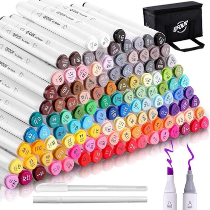 Alcohol Markers Brush Tip, 122Pcs Coloring Markers Set, Brush & Chisel Tip Drawing Art Pens for Adults and Kids Coloring Illustration, Sketching, Drawing, Card Making