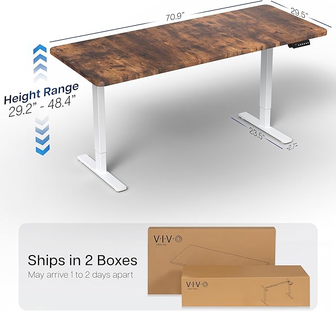 VIVO Electric 71 x 30 in Rustic Standing Desk, Memory Height Adjustment, 1B Series, Vintage Brown Top White Frame, DESK-KIT-1W7N
