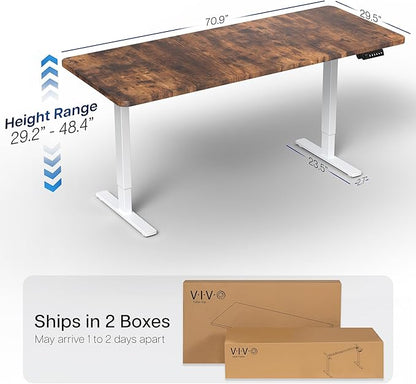 VIVO Electric 71 x 30 in Rustic Standing Desk, Memory Height Adjustment, 1B Series, Vintage Brown Top White Frame, DESK-KIT-1W7N