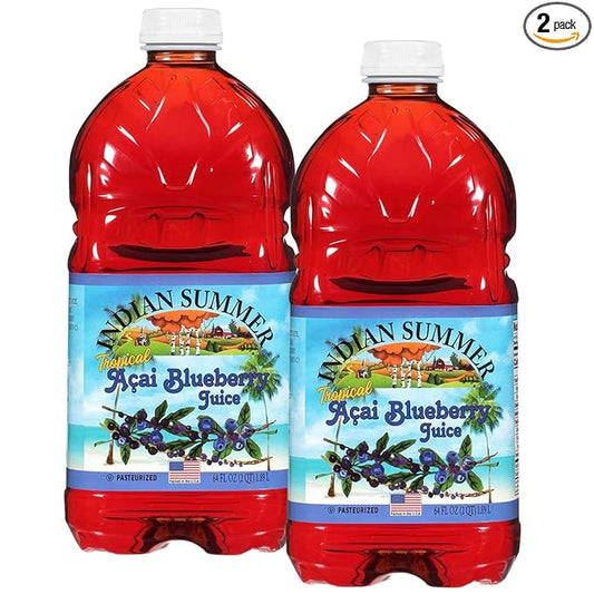 Indian Summer Tropical Flavored Apple Juice, All Natural Fruit Juice, Made with US Grown Apples (Acai Blueberry, 2 Pack)