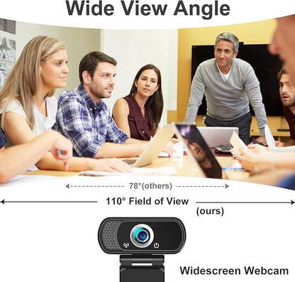Webcam 1080p, Webcam for PC-with Microphone/Tripod/Privacy Cover, Plug and Play USB Computer Camera, Wide Angle, Streaming Web Camera for Desktop Computer/PC Web-Cam for Laptop Mac Zoom Conference