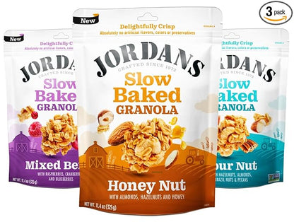 Jordans Slow Baked Granola | Variety Pack | Mixed Berry, Honey Nut, Four Nut | No Artificial Flavors, Colors, or Preservatives | Better for You Snacks for Adults & Kids | 11.4 oz (3 Pack)
