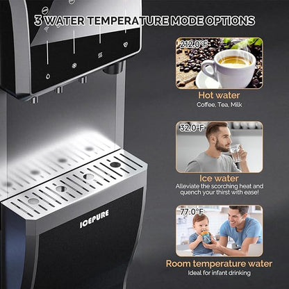 ICEPURE 6-in-1 Bottleless Water Cooler with Ice Maker with 3-Stage Reverse Osmosis Filters, WiFi, Bullet and Crushed Ice, 35lbs/24H, Hot and Cold Water, Child Lock, Stainless Steel