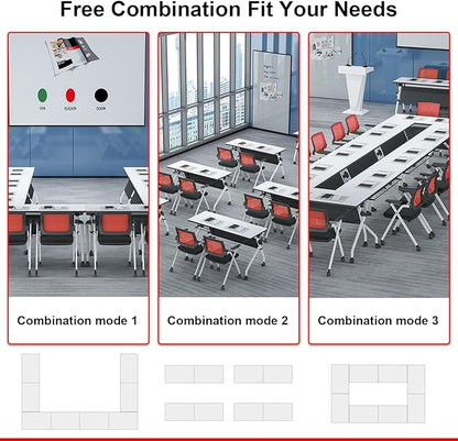 Conference Room Tables,47.2" Modern Office FoldingTraining Conference Tables,Flip Top Mobile Seminar Table with Lockable Wheels,Mobile Foldable Meeting Table for Classroom Office (white, 4 pack)