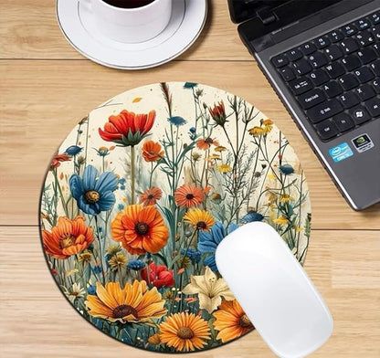 Colorful Garden Flowers Round Art Mouse Pad Round Non-Slip Rubber Mousepad Laptop Office Computer Decor Cute Desk Accessories Customized Design Mouse Pad