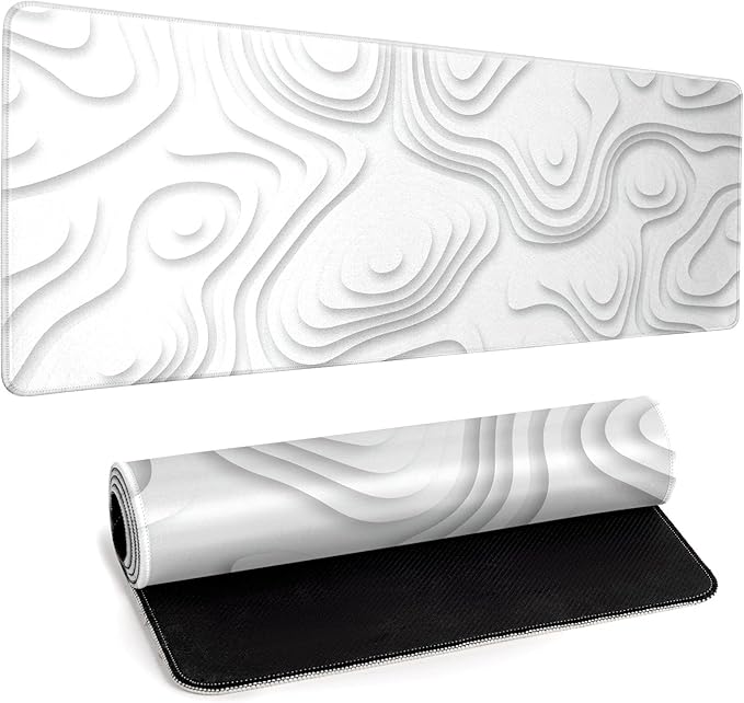 Solid Geometry Large Gaming Mouse Pad White Mouse Pad Gaming Big Desk Pad Desk Mat with Stitched Edge 31.5''x11.8'' Computer Mousepad Waterproof Desk Protector