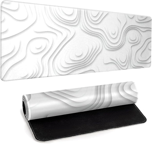 Solid Geometry Large Gaming Mouse Pad White Mouse Pad Gaming Big Desk Pad Desk Mat with Stitched Edge 31.5''x11.8'' Computer Mousepad Waterproof Desk Protector