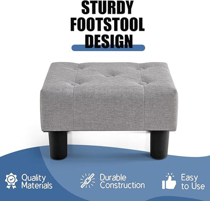 BRIAN & DANY Small Foot Stool, Linen Foot Stools with Legs, Stable Small Footstool for Living Room, Light Gray