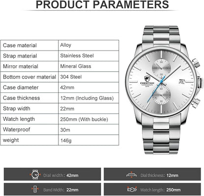 GOLDEN HOUR Fashion Business Mens Watches with Stainless Steel Waterproof Chronograph Quartz Watch for Men, Auto Date
