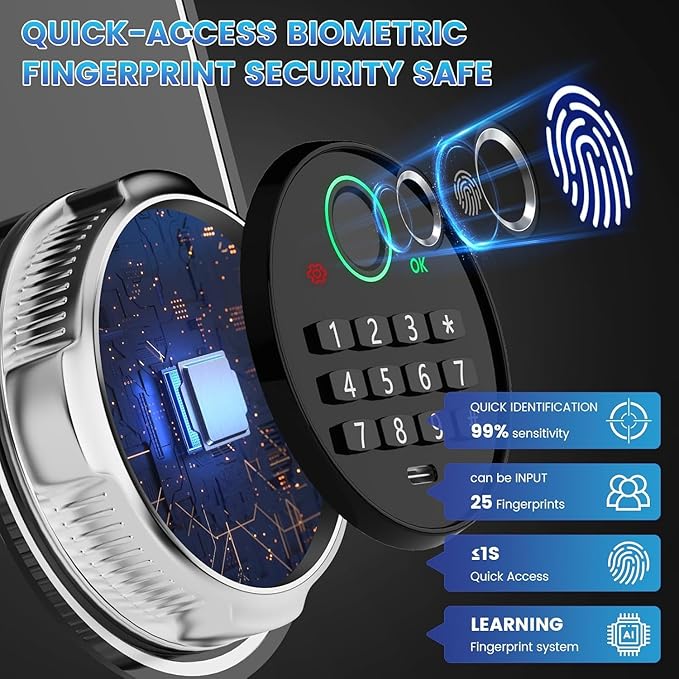 3.0 Cuft Large Biometric Safe Box, Personal Safes for Home Use Fire and Water Proof with Fingerprint Lock, Fireproof Safe with Fireproof Waterproof Bag, Security Safety Box for Home Office