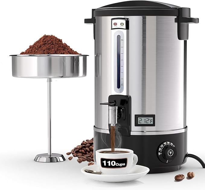 Commercial Coffee Urn, 110-Cup 16L Fast Brew Stainless Steel Hot Beverage Dispenser with Thermometer-Electric Hot Water Urn for Wedding, Party, Catering Events with Easy Cleaning(Double Wall)