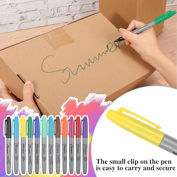 Teling 288 Pcs 12 Colors Permanent Markers Fine Colored Markers Assorted Colors Marker Pens Waterproof Works on Paper, Plastic, Wood, Metal and Glass for Adult Coloring Doodling