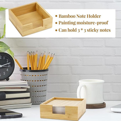 Wood Bamboo Sticky Note Holder - Cube Sticky Notes Dispenser Organizer for School Office Home Desk