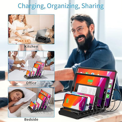Charging Station for Multiple Devices, Bototek 60W 6 Ports Multi Charger Station for iPhone, iPad, Cell Phone, Tablets, and Other Electronics (6 Ports-Whtie)