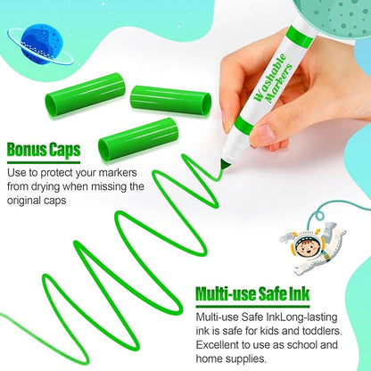 Janlaugh 24 Pcs Washable Markers Bulk Broad Line Markers Coloring Conical Tip Large pens for Kids art projects, Teachers, Students, Toddlers, Party Favors, Classrooms, Donations(Light Green)