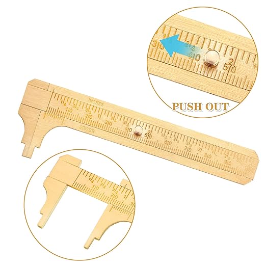 Konohan 4 Pcs Brass Vernier Caliper Pocket Handy Caliper Measuring Mini Tool Double Scale Sliding Gauge Metal Pocket Ruler for Bead Wire Jewels Rings Measurement