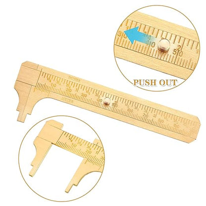 Konohan 4 Pcs Brass Vernier Caliper Pocket Handy Caliper Measuring Mini Tool Double Scale Sliding Gauge Metal Pocket Ruler for Bead Wire Jewels Rings Measurement
