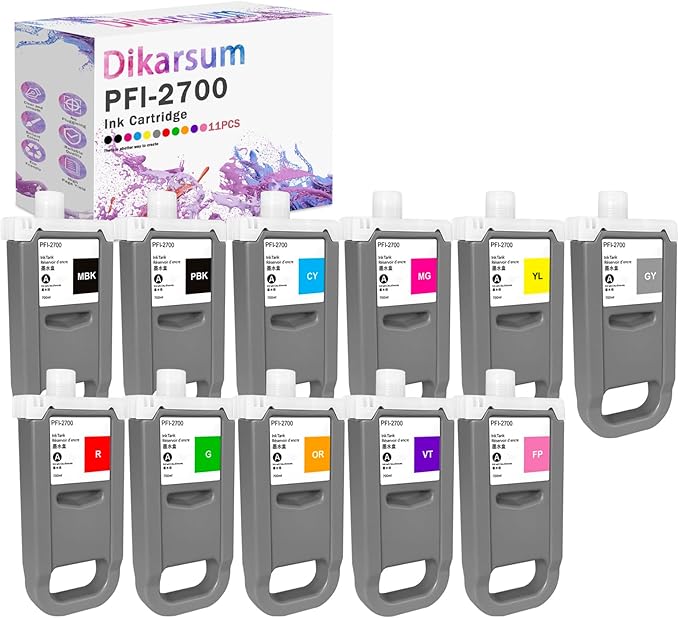 PFI-2700 Ink Cartridge Replacement for Canon PFI2700 Ink Tank Compatible with imagePROGRAF GP-2000 GP-4000 GP-4600S GP-6600S Printer(11Color MBK PBK CY MG YL GY R OR G VT FP)
