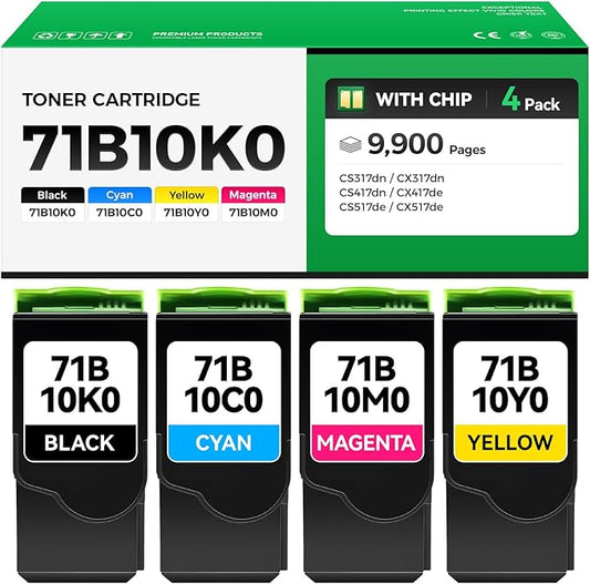 71B10K0 71B10C0 71B10M0 71B10Y0 Toner Cartridge Set 4-Pack Replacement Compatible with Lexmark CS317dn CX317dn CS417dn CX417de CS517de CX517de Laser Printer Ink All-in-One Black Cyan Magenta Yellow