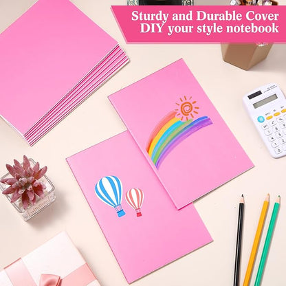 Mimorou 100 Pcs Kraft Notebook Journals 5.5 Inch x 8.3 Inch A5 Softcover Notebooks Bulk for Writing Sketch Office Notepad with 60 Pages 30 Sheets (Multicolor,Lined)(Pink,Lined)