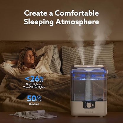 CHIVALZ Humidifiers for Bedroom Large Room Home, 6L Cool Mist Humidifier for Baby and Plant, Oil Diffuser, Top Fill Humidifier with Night Light, Quiet 26dB, Up to 50H, White 1Pack