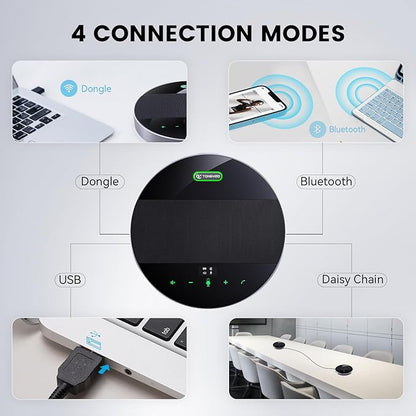 TONGVEO 2-in-1 Conference Speaker and Microphone, Daisy Chain Wireless Bluetooth Speakerphone with 360° omnidirectional mics USB/Dongle/Bluetooth Connection 18H Talk Time for 15-30 People Meeting