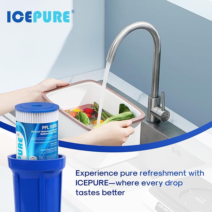 ICEPURE 5 Micron 10" x 4.5" Whole House Sediment Pleated Water Filter Replacement for GE FXHSC, Culligan R50-BBSA, Pentek R50-BB, DuPont WFHDC3001, W50PEHD, GXWH40L, GXWH35F for Well Water, 3PACK