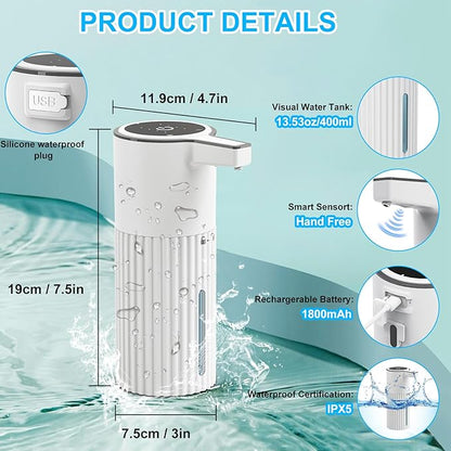 HOMELYLIFE Automatic Luquid Soap Dispenser, 13.53oz/400ml Touchless Soap Dispenser with 4 Adjustable Levels, 1800mAh USB Rechargeable Smart Hand Free Dispenser for Bathroom, Kitchen, Office, Home