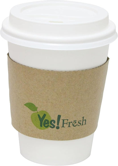 Yes!Fresh Disposable White 12 oz Paper Hot Coffee Cups with Lids for Office Parties Home Travel Corrugated Sleeve Hot Drink Cups(White 12 oz 50 count)