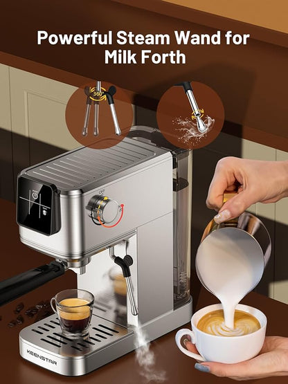20Bar Espresso Machine with Rapid Cold Brew, Hot & Iced Coffee Makers, Stainless Steel Espresso Maker with Milk Frother Steam Wand, Touch Screen with Water Tank for Latte, Cappuccino, Gift