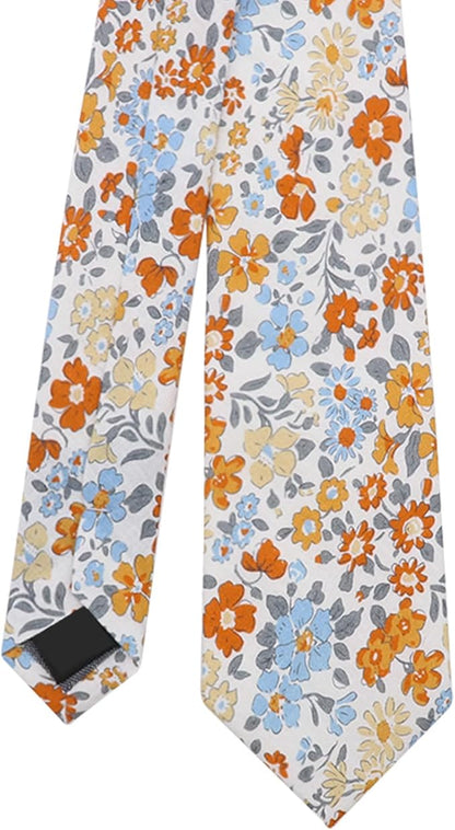 Cotton Floral Ties for Men 2.76" Men's Skinny Tie Linen Flower Printed Neck Tie for Wedding Dating Party