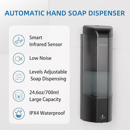 Automatic Soap Dispenser Wall Mount 700ml,Touchless Electric Sensor Liquid Gel Hand Sanitizer Dispenser Battery Operated for Office Home Kitchen Bathroom Hotel Restaurant Commercial (B-162-Black)