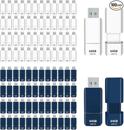 GIGASTONE 64GB Flash Drive (100 Pack) Z60NB USB 3.2 Gen 1, Ultra Fast, Retractable Capless Slider Design, Data Storage, Backup for PC/Mac/TV/Car Audio, USB 2.0/3.0/3.1 Compatible (Random Color)