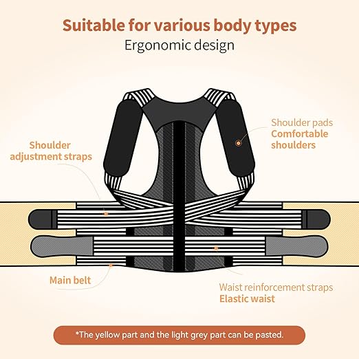 Posture Corrector for Women and Men, Back Support Brace for Neck Shoulder & Upper and Lower Back Pain Relief, Invisible Adjustable Lightweight Posture Corrector Under Clothes(Black, Large)