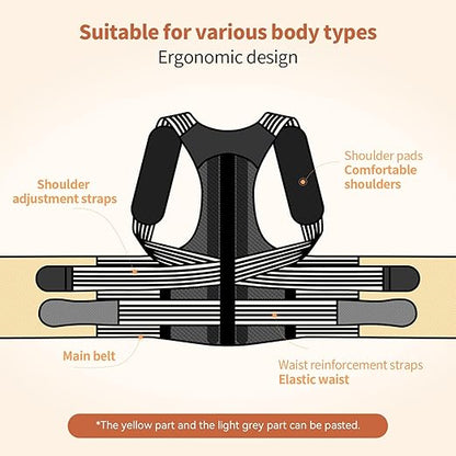 Posture Corrector for Women and Men, Back Support Brace for Neck Shoulder & Upper and Lower Back Pain Relief, Invisible Adjustable Lightweight Posture Corrector Under Clothes(Black, Large)