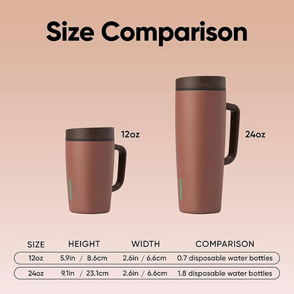 Owala SmoothSip Slider Stainless Steel Insulated Travel Mug with handle, 100% Leak Proof, For Hot and Cold Drinks, Travel Friendly with Sliding Lock Lid, 24 oz, BPA Free, Leak Proof, Cozy Cocoa