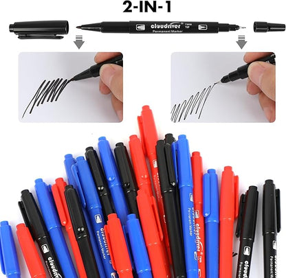 cloudriver Ultra Fine Permanent Markers, 24 Count Twin Tip Permanent Marker Set, 3 Assorted Colors, Ultra Fine Piont And Fine Piont Permanent Marker for Signature And Marking