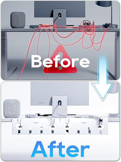 NodoCA No Drill Under Desk Cable Management Tray, 17'' Wire Management, Punch-Free Clamp On, Metal Cable Tray, Wire Organizer, Under Desk Basket for Office and Home, White